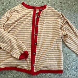 Free People Striped Cardigan with Red Trim size Large.
